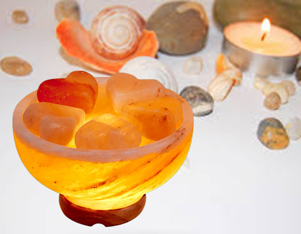 Himalayan salt bowl lamp store with massage stones